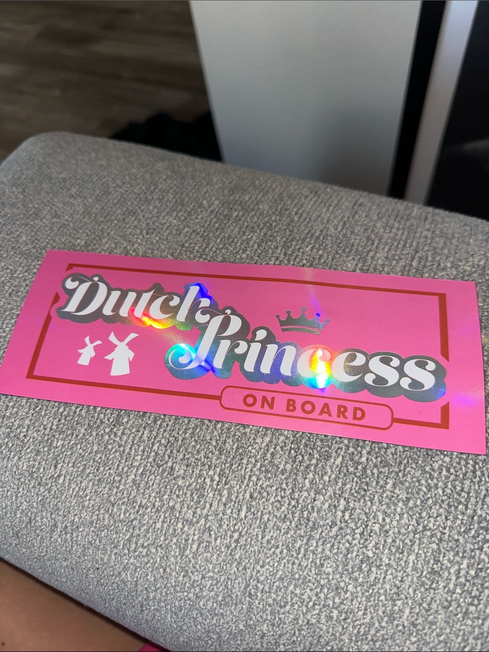 Dutch Bros Pink "Dutch Princess On Board" Holographic Sticker